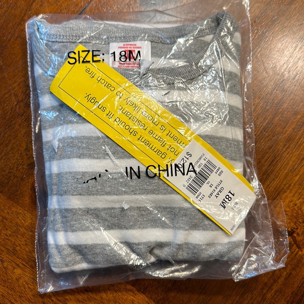 NWT- grey striped cotton pajama set. 18mo